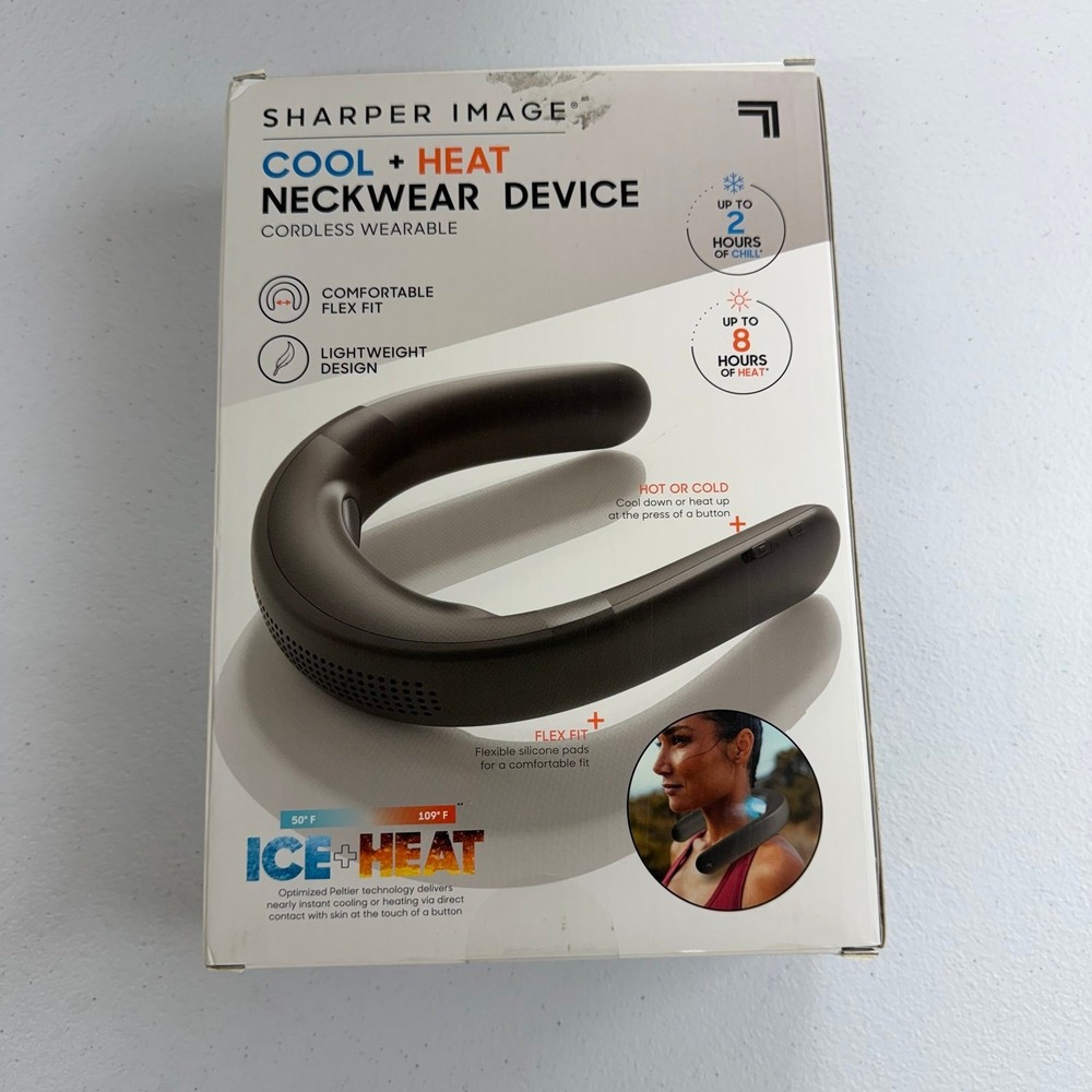 NEW Sharper Image cool + heat neckwear device‎ neck cordless wearable fan heat
